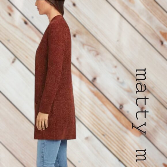 Matty M | Womens' Rib Stitch Chenille Cardigan with Front Pockets | Rust | NWT - Picture 3 of 4
